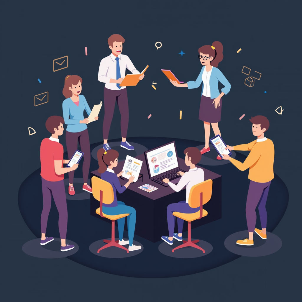 Team of mobile app developers collaborating on a project